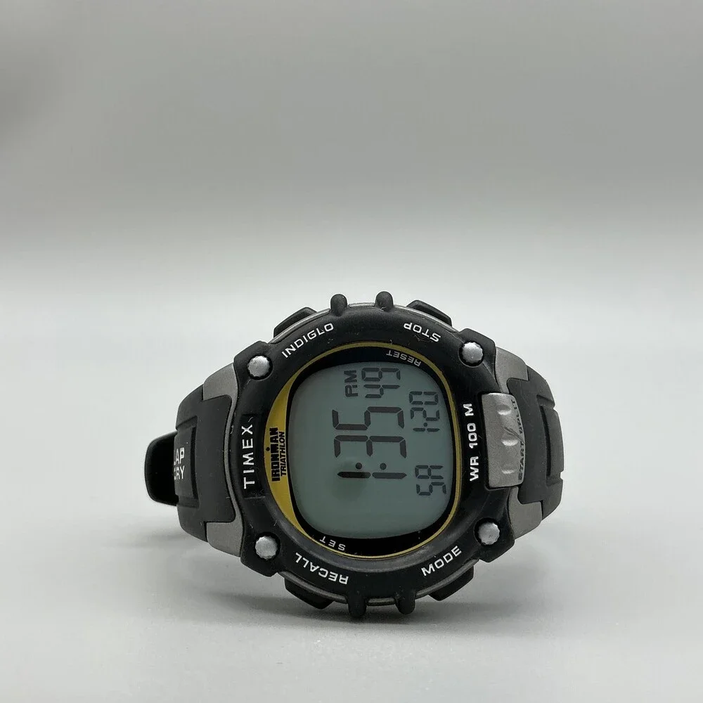 Timex Ironman Triathlon Mens Watch 46mm Black 100 Lap Memory Indiglo New Battery